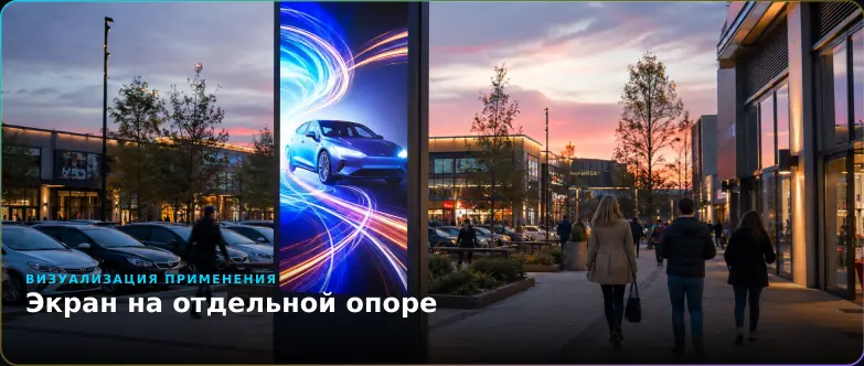 Визуализация вертикального LED-экрана на отдельной опоре